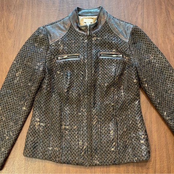 Chico’s Women’s Brown Metallic Tweed Zip Front Lined Jacket Blazer Size 0 S/4 - Picture 7 of 15